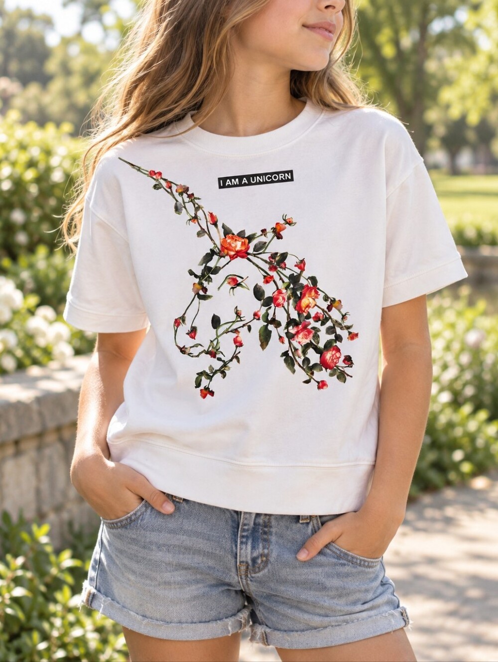 Burberry Girls 'I Am A Unicorn' Floral Graphic Tee Size 14Y